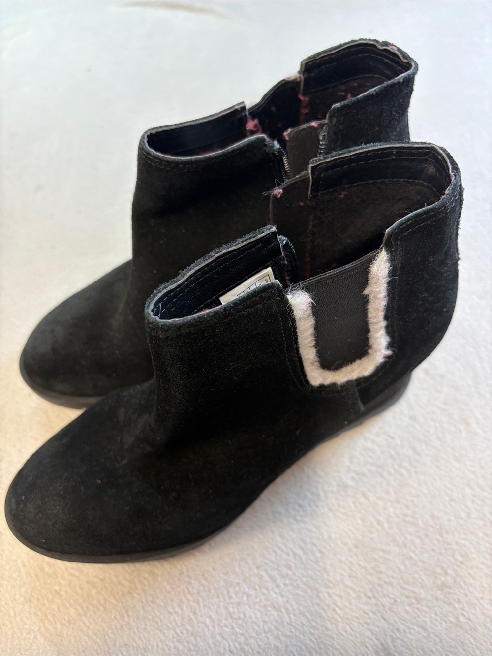 Koolaburra Black Suede Ankle Booties with Shearling Trim